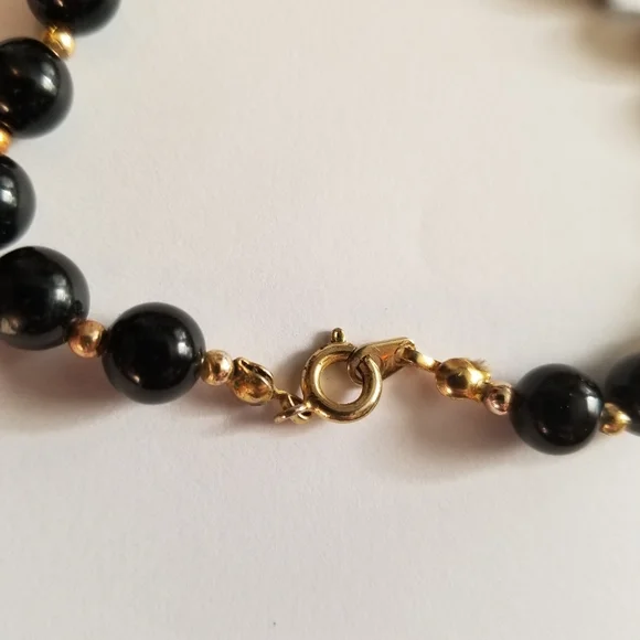 Vintage necklace black beads necklace gold tone retro - Picture 7 of 12